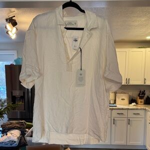 Abercrombie & Fitch Men's Linen Blend Casual White Pop Over Shirt